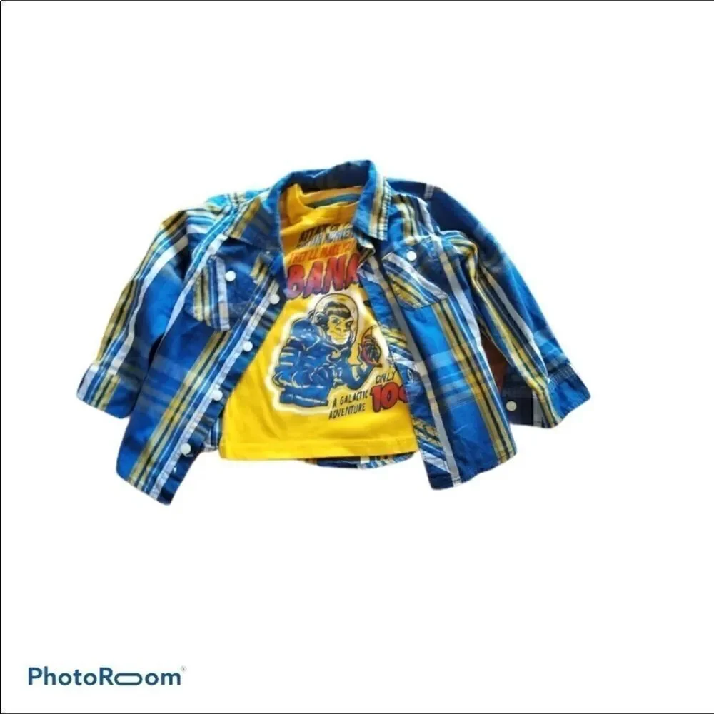 2t plaid button up dress shirt ape monkey invasion 2 piece 5 for $25